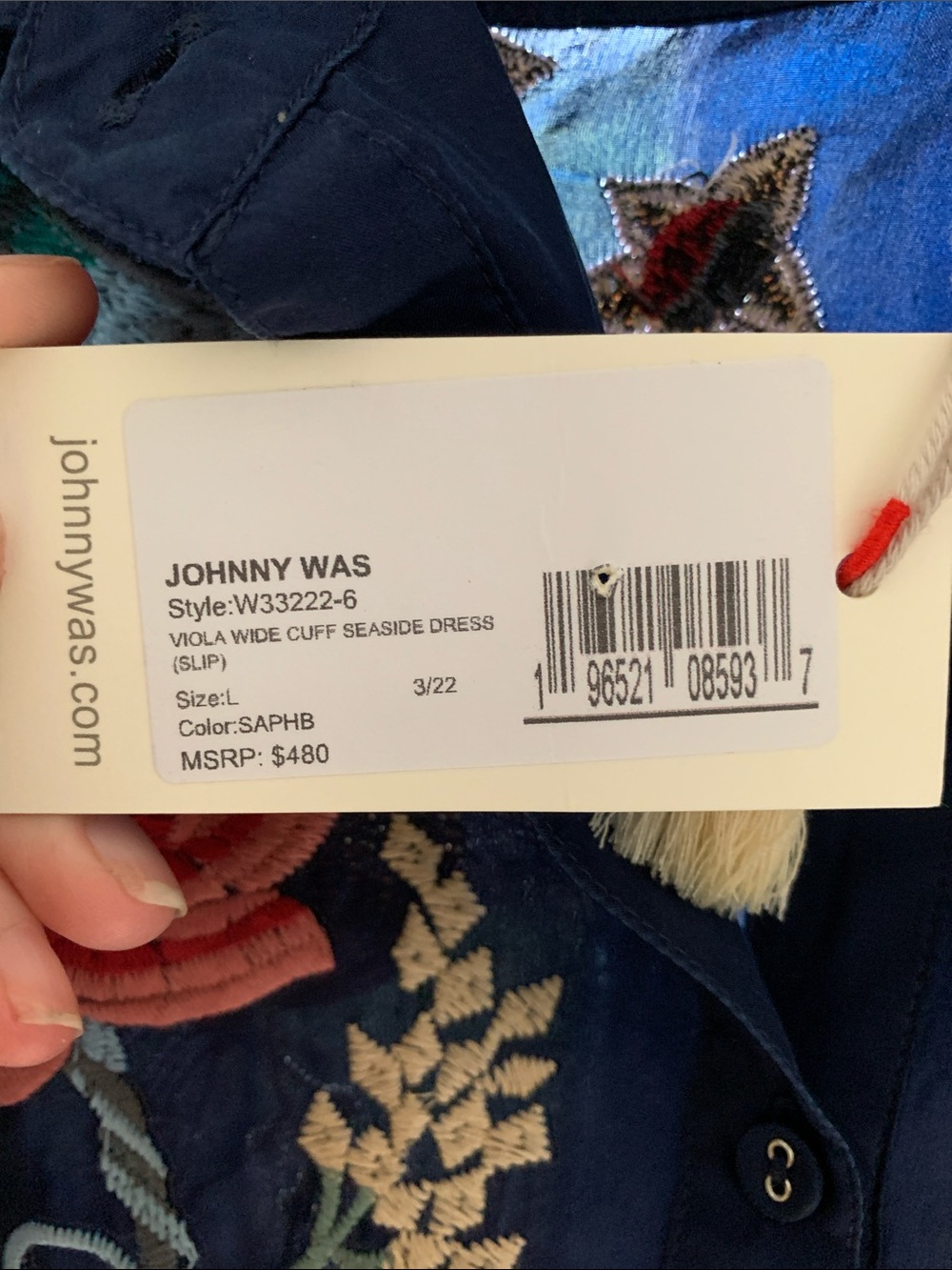 Johnny Was Navy Embroidered Floral Dress - Picture 6 of 8